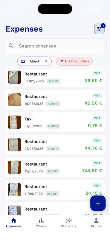 Llista de despeses de l'app Onticket amb l'escàner de tiquets
